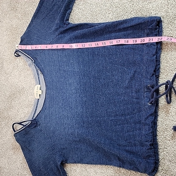 Cloth & Stone Long Sleeve Scoop Neck Blue Sweatshirt Chambray Waist Drawstring S - Picture 5 of 9